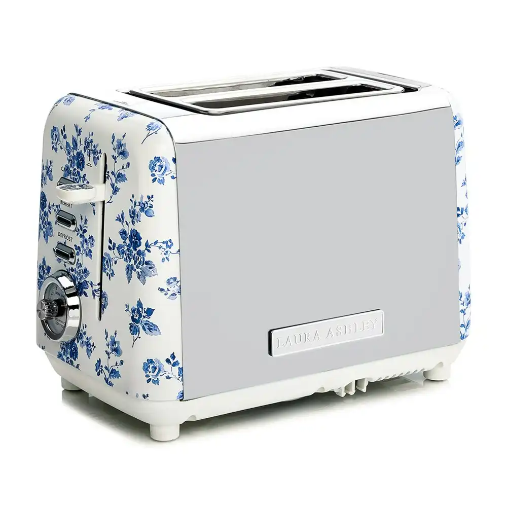 Laura Ashley 2-Slice Bread Toaster Stainless Steel w/ Wide Slots China Rose