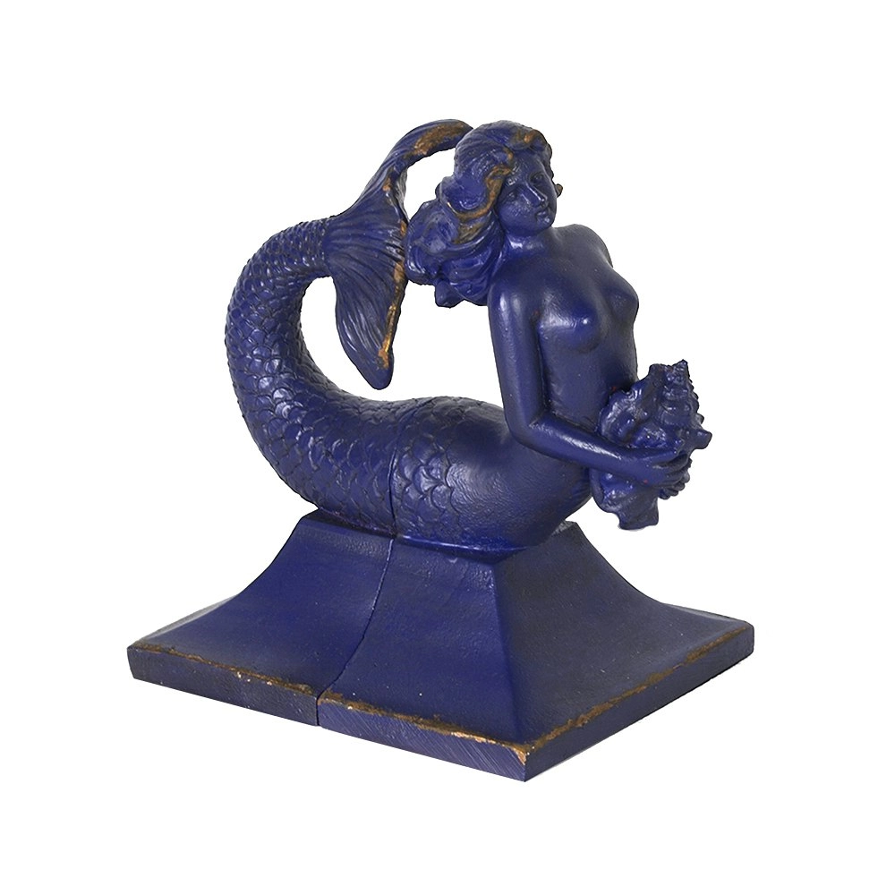 DWBH Homewares Resin Mermaid Bookends Shelf Home Decorative Set Navy 18x19cm