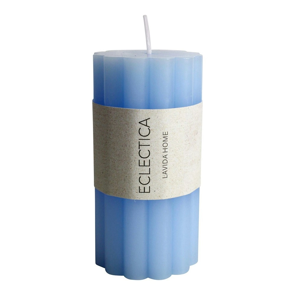 Unscented Flower 12cm Wax Pillar Candle Decorative Display Tabletop Decor Blue