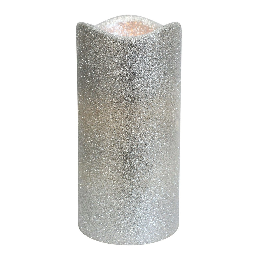 Flameless Lustre 15cm Plastic Wax Pillar Candle Large Home Tabletop Decor Silver