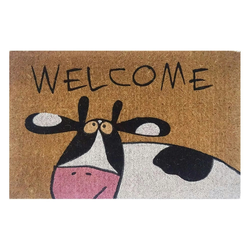 Solemate Premium Cow Welcome Mat 50x80cm Biodegradable Coconut White & Black