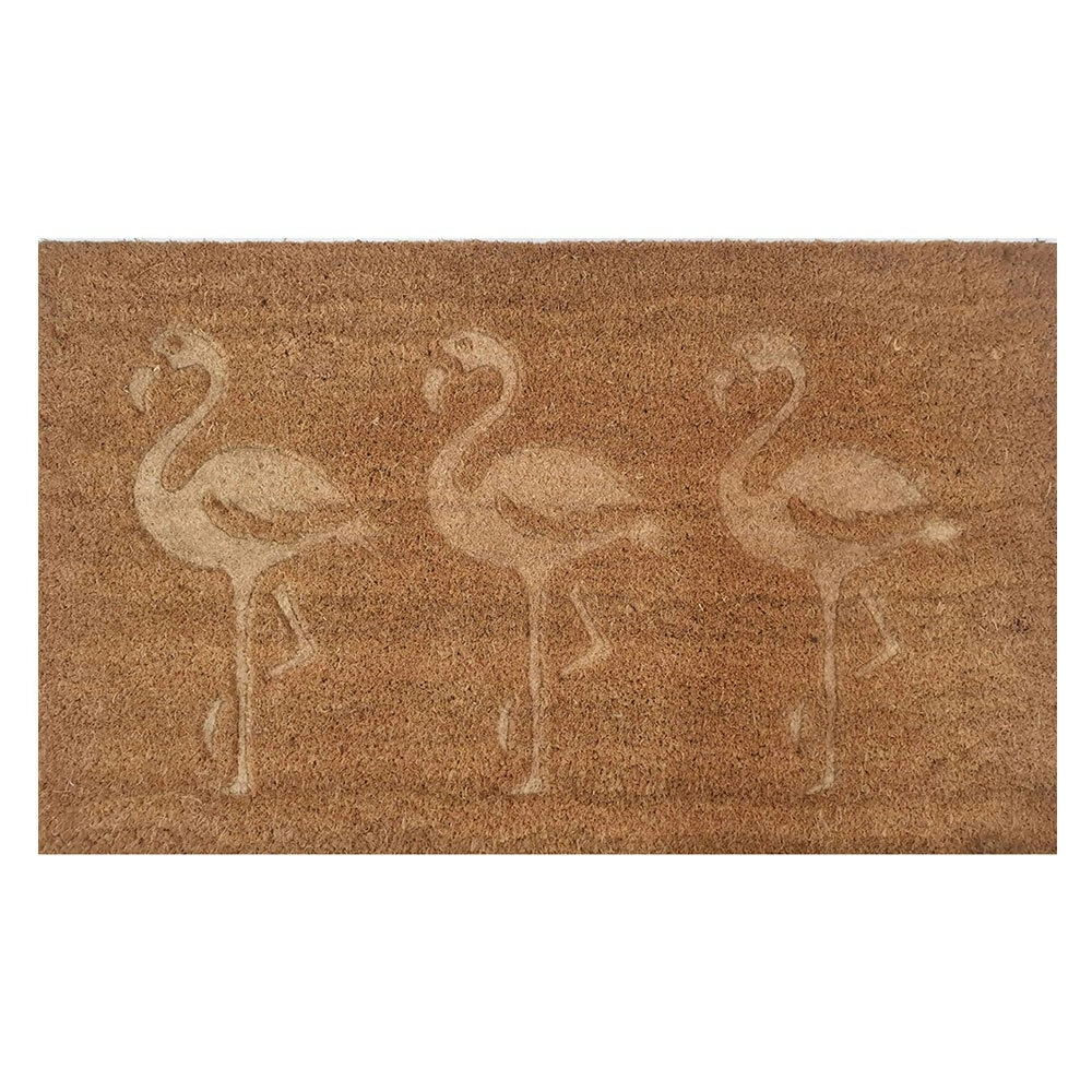 Solemate PVBacked Coir Embossed Flamingos 45x75cm Slimline Outdoor Doormat