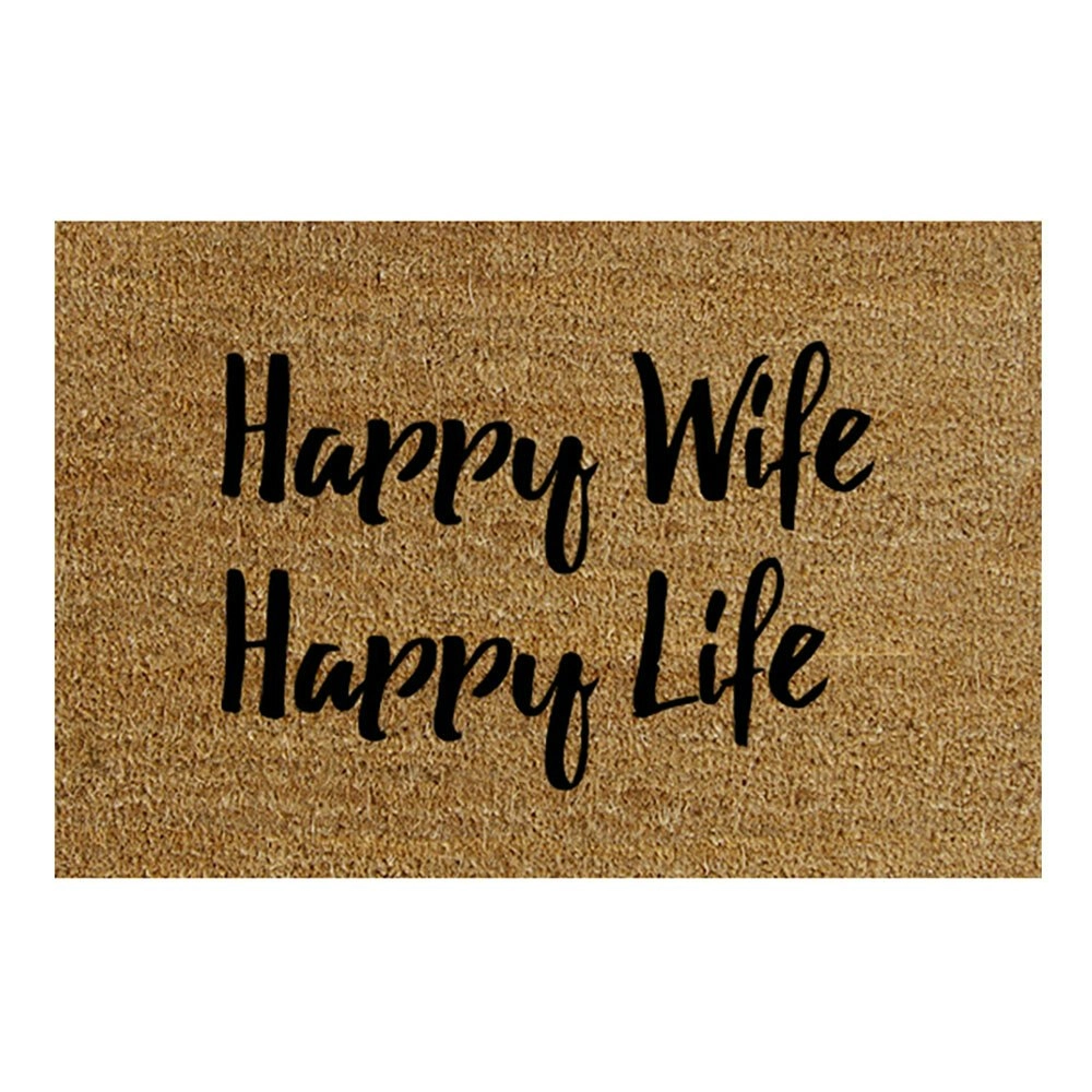 Solemate Latex Backed Coir Happy Wife 45x75cm Slim Outdoor Stylish Doormat