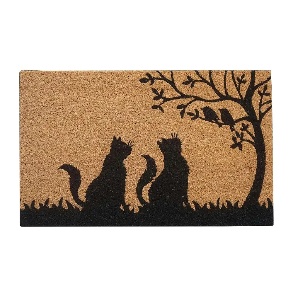 Solemate Latex Backed Coir Curious Cat 45x75cm Slim Outdoor Stylish Doormat