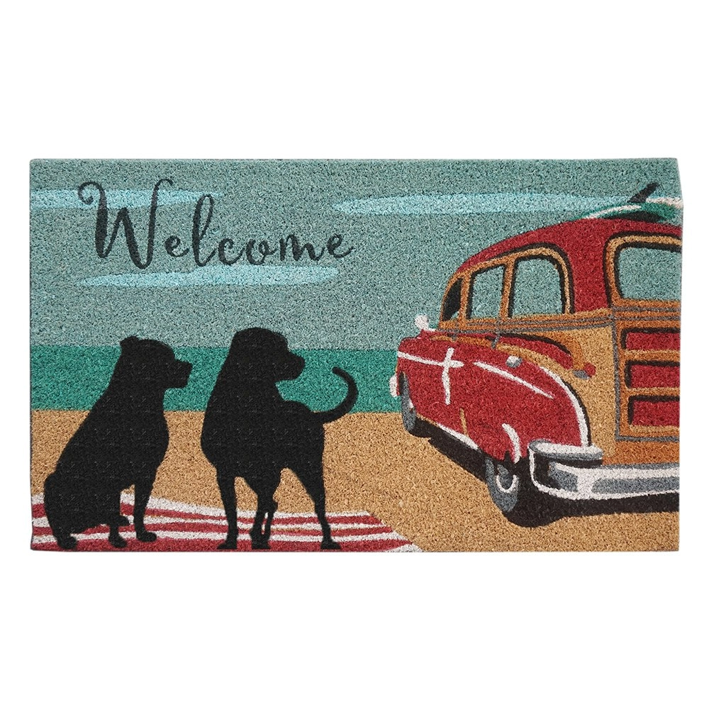 Solemate Latex Backed Coir Dog & Old Car 45x75cm Slimline Outdoor Doormat