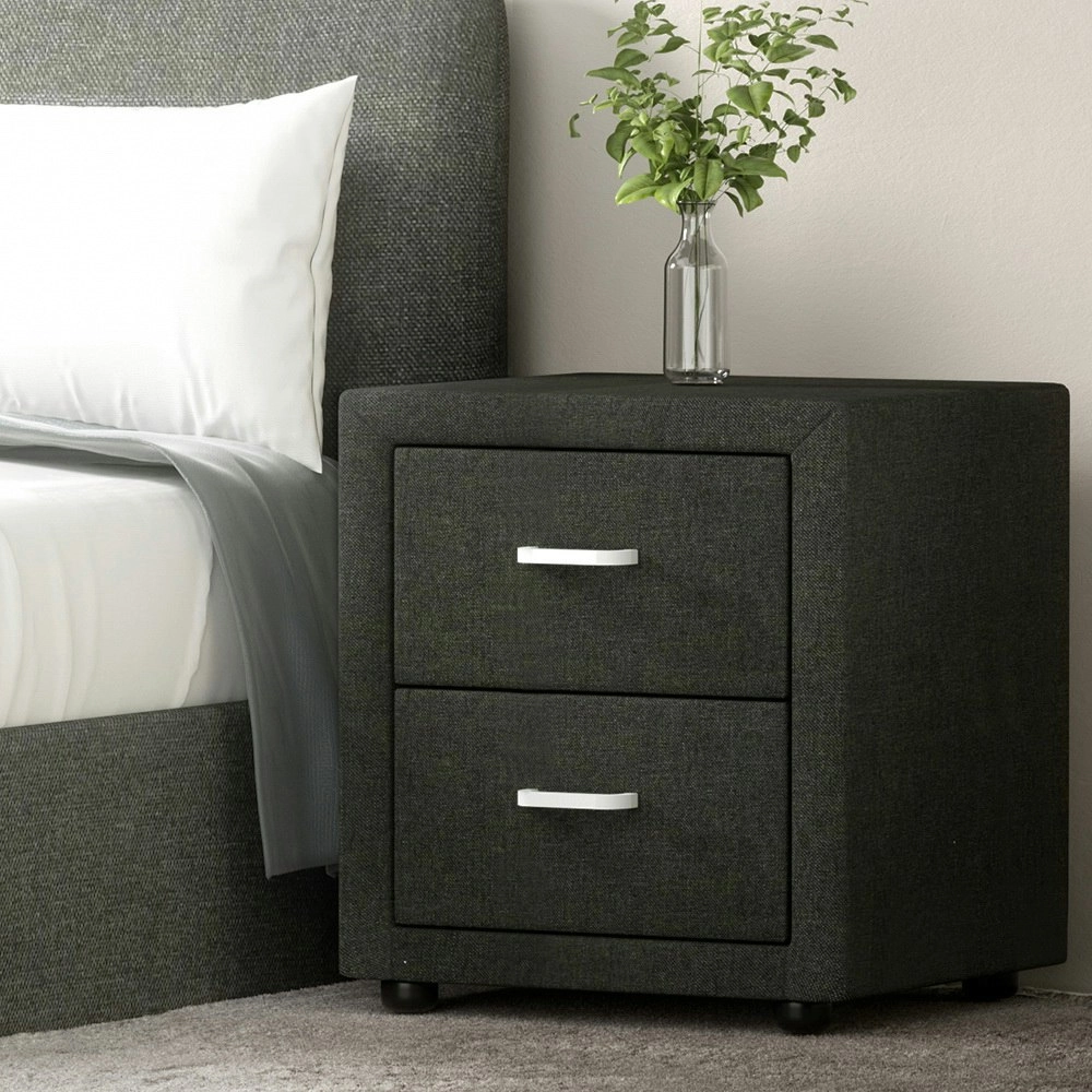 Artiss Bedside Table 2 Drawers Fabric - CADEN Charcoal