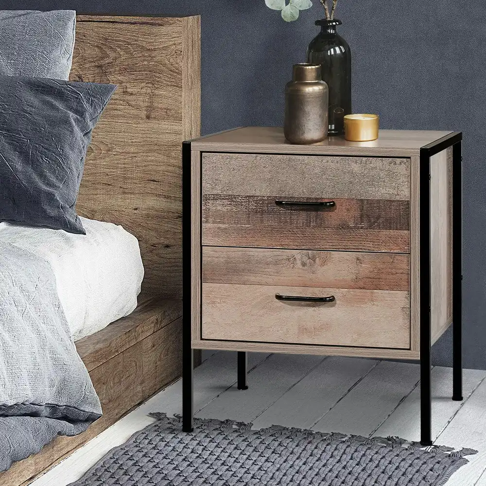 Artiss Bedside Table 2 Drawers - BARNLY