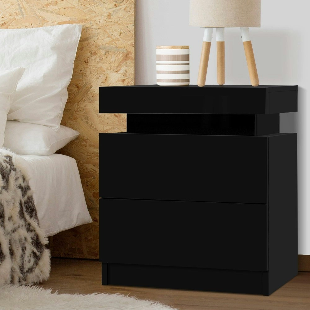 Artiss Bedside Table 2 Drawers Lift-up Storage - COLEY Black