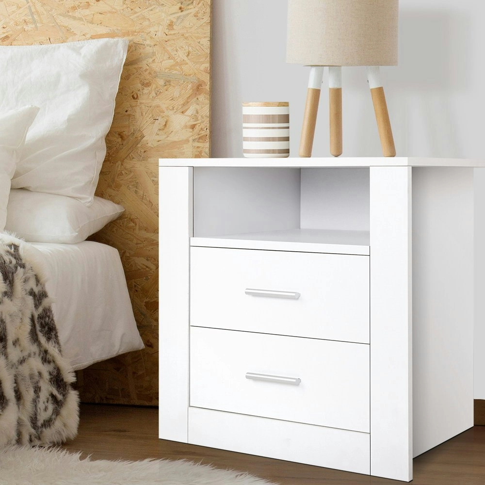 Artiss Bedside Table 2 Drawers with Shelf - TARA White