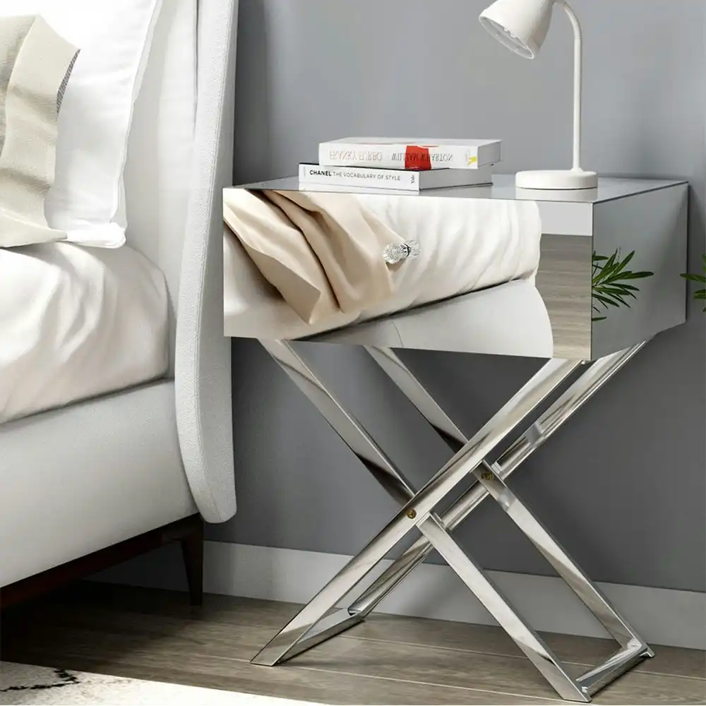Aritss Mirrored Bedside Table - MOCO Silver