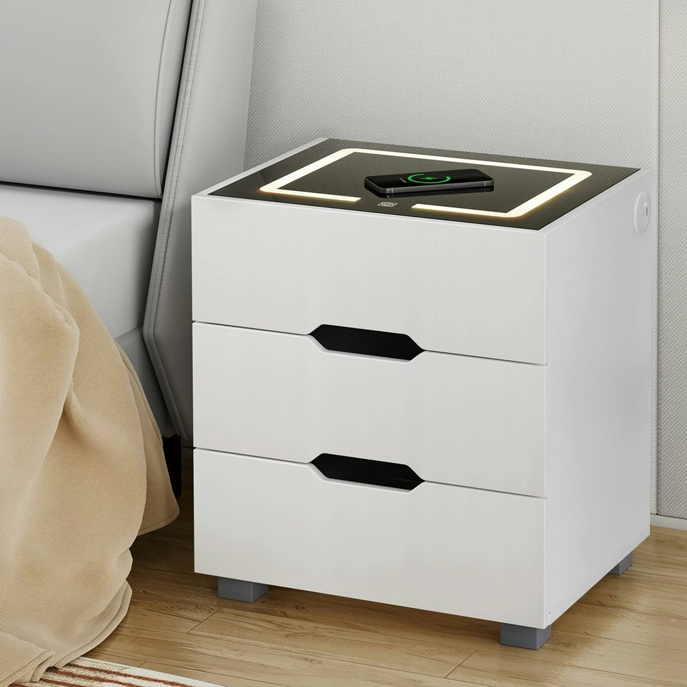 Artiss Smart Bedside Table with Wireless Charging - ADAD White