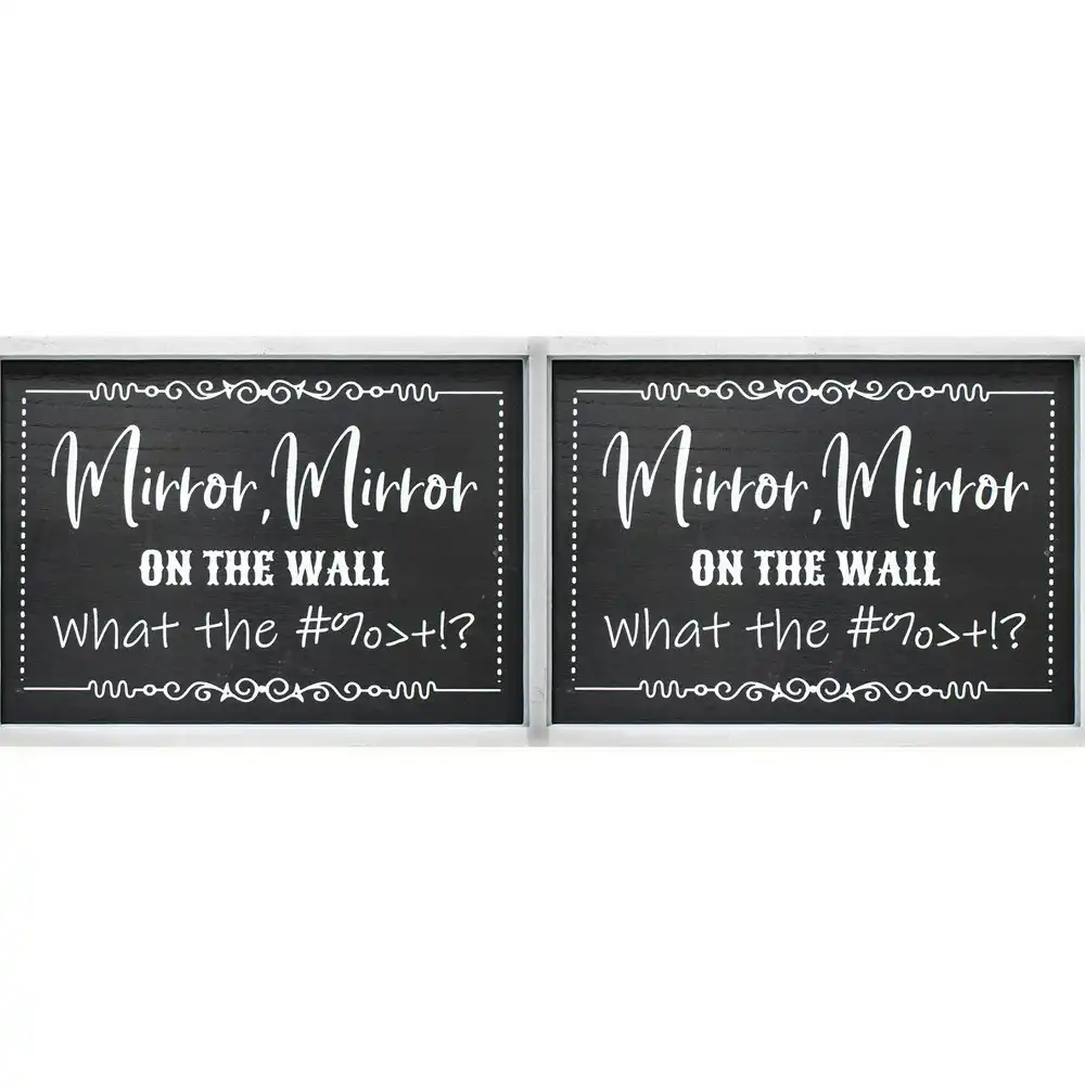 2x MDF 35x25cm Decorative Sign Mirror Mirror On The Wall Hanging Home Room Decor