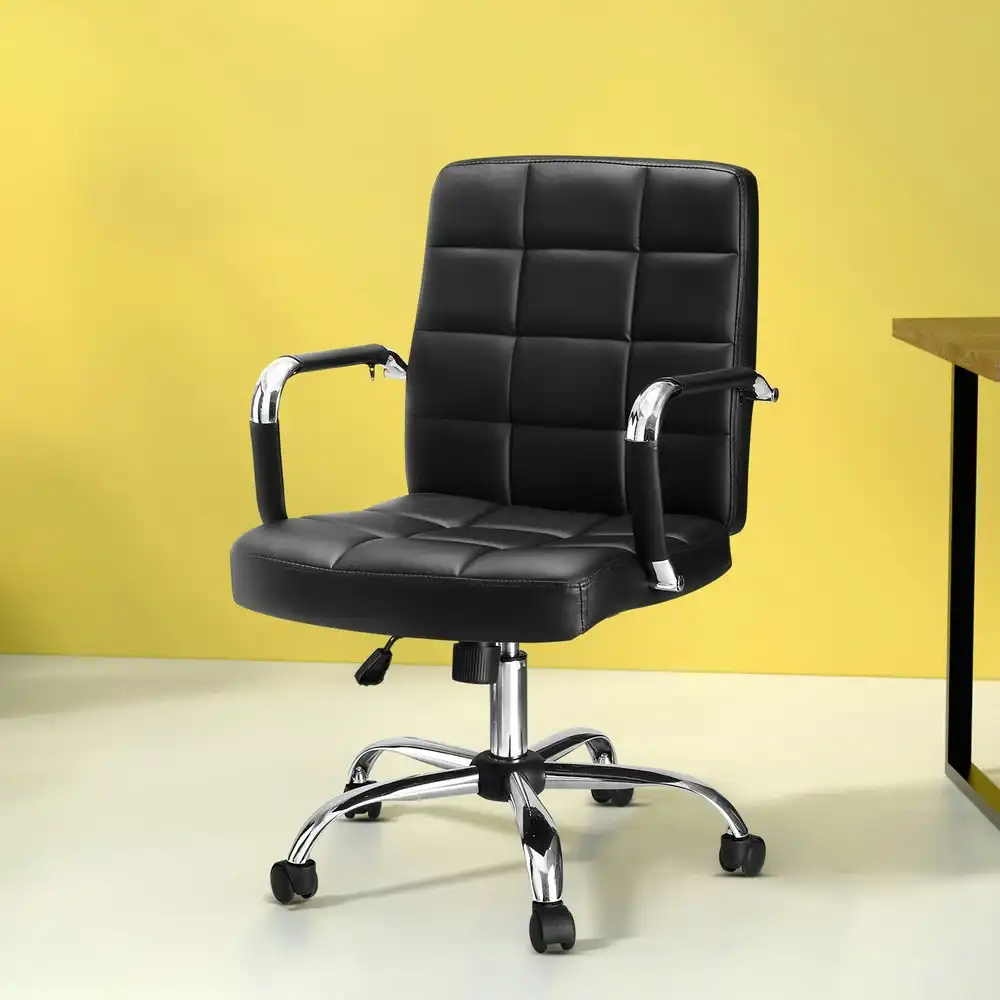 Artiss Office Chair PU Leather Mid Back Black