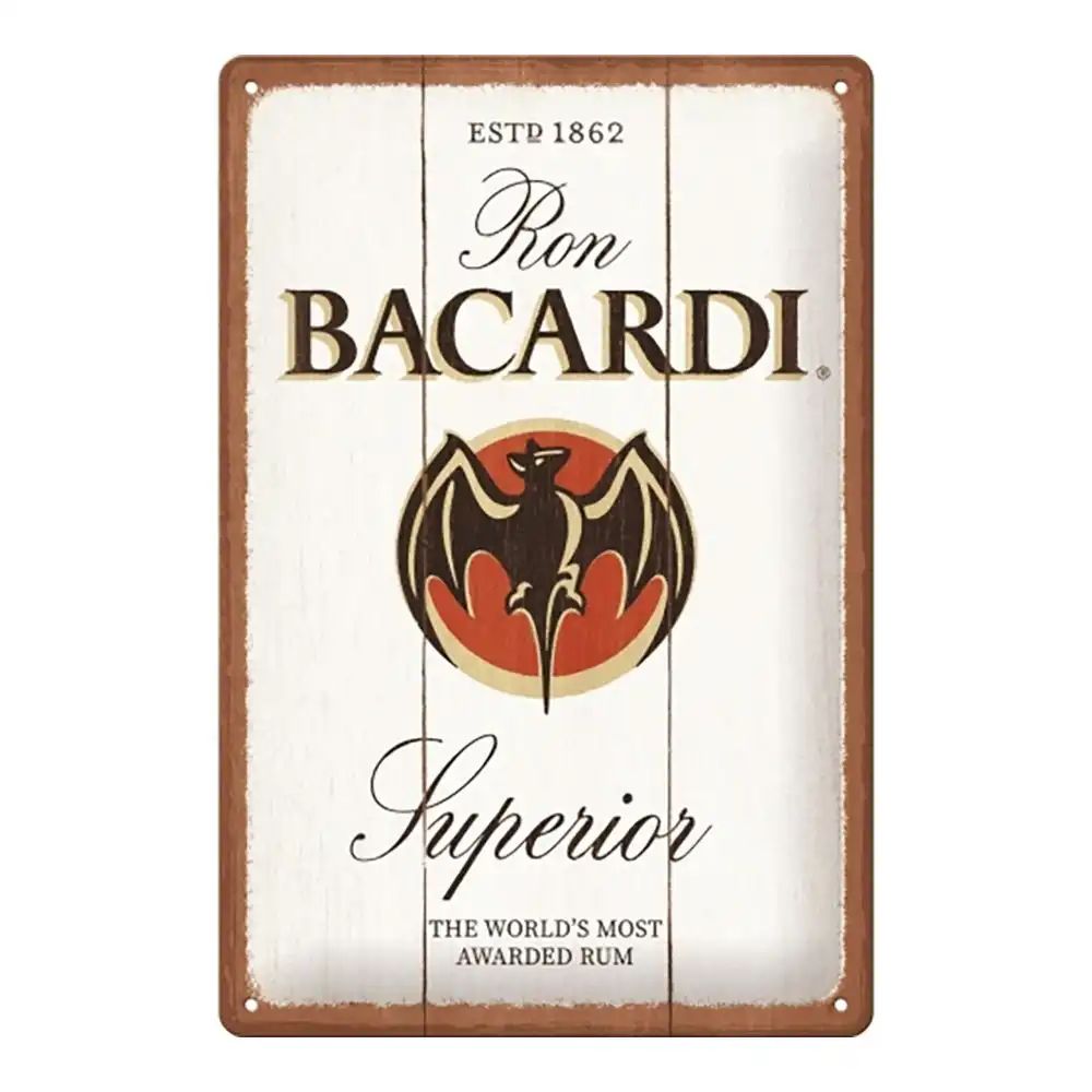 Nostalgic Art 20x30cm Medium Metal Sign Bacardi Superior Home/Bar Decor White