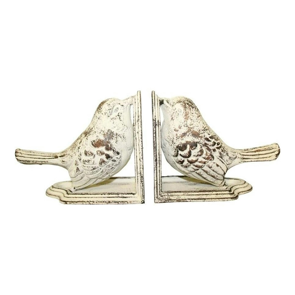 2pc Birds 17x11.5cm Bookend Metal Book Holder Home Organiser Decor Whitewash