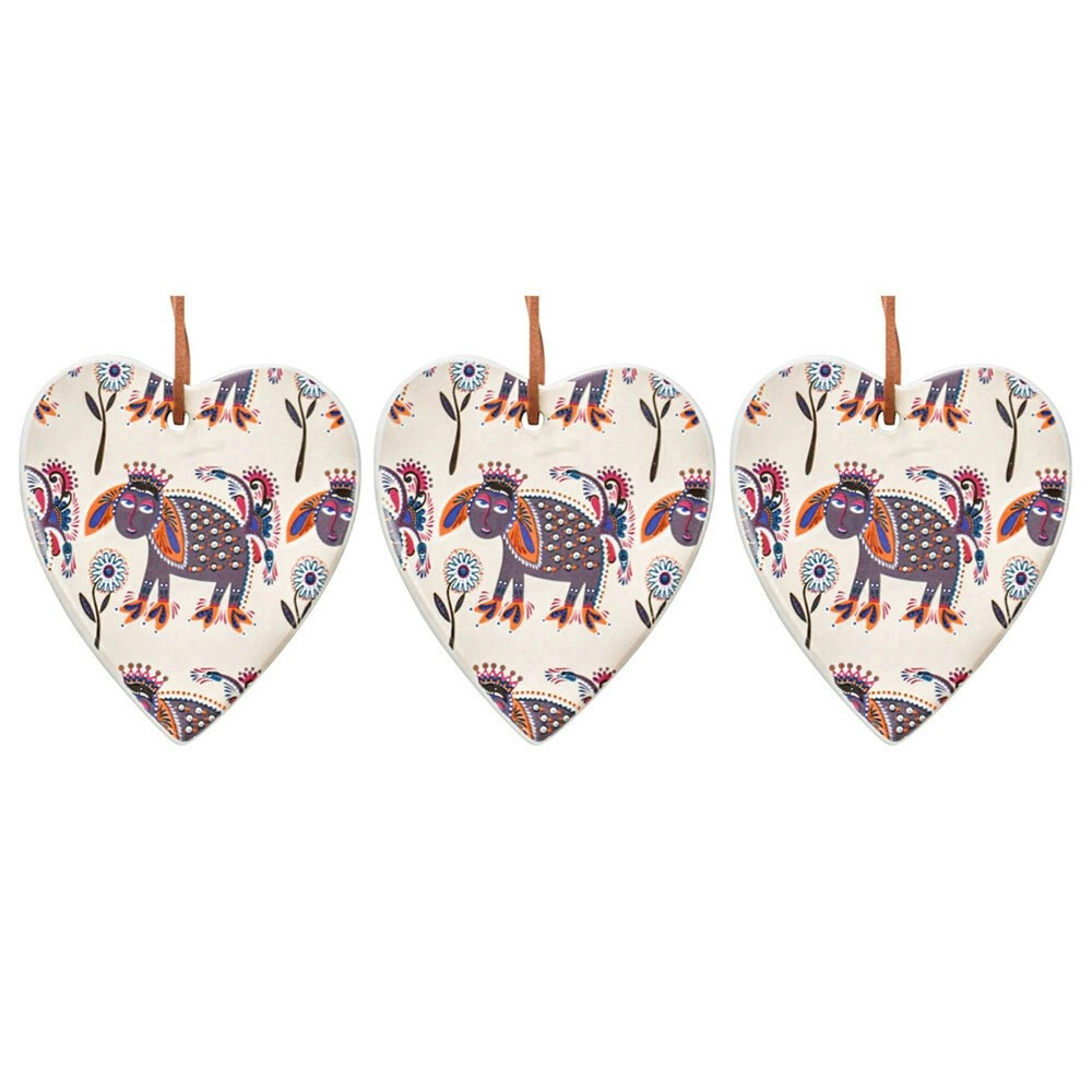 3x Ceramic Hanging 8x9cm Heart Vintage Sheep Ornament w/ Hanger Home Room Decor