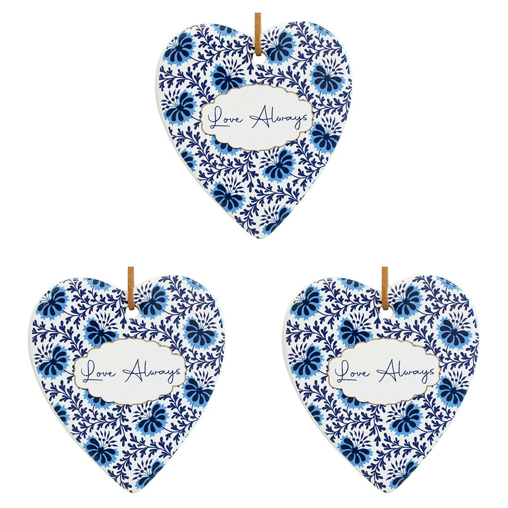 3x Ceramic Hanging 8x8cm Heart Love Always w/Hanger Ornament Home Room Decor