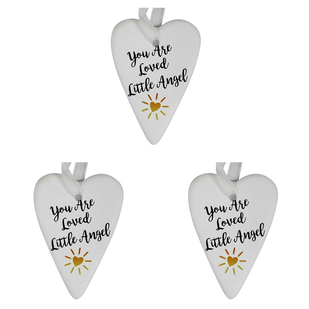 3x Ceramic Hanging 9cm Gift Heart Loved Angel Ornament w/ Hanger Home Room Decor