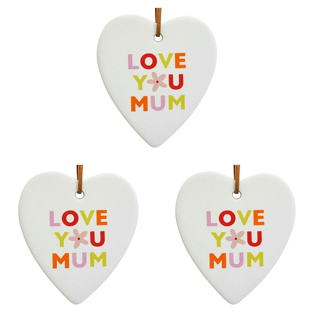 3x Ceramic Hanging 8x8cm Heart Love Mum w/Hanger Ornament Home/Office Room Decor