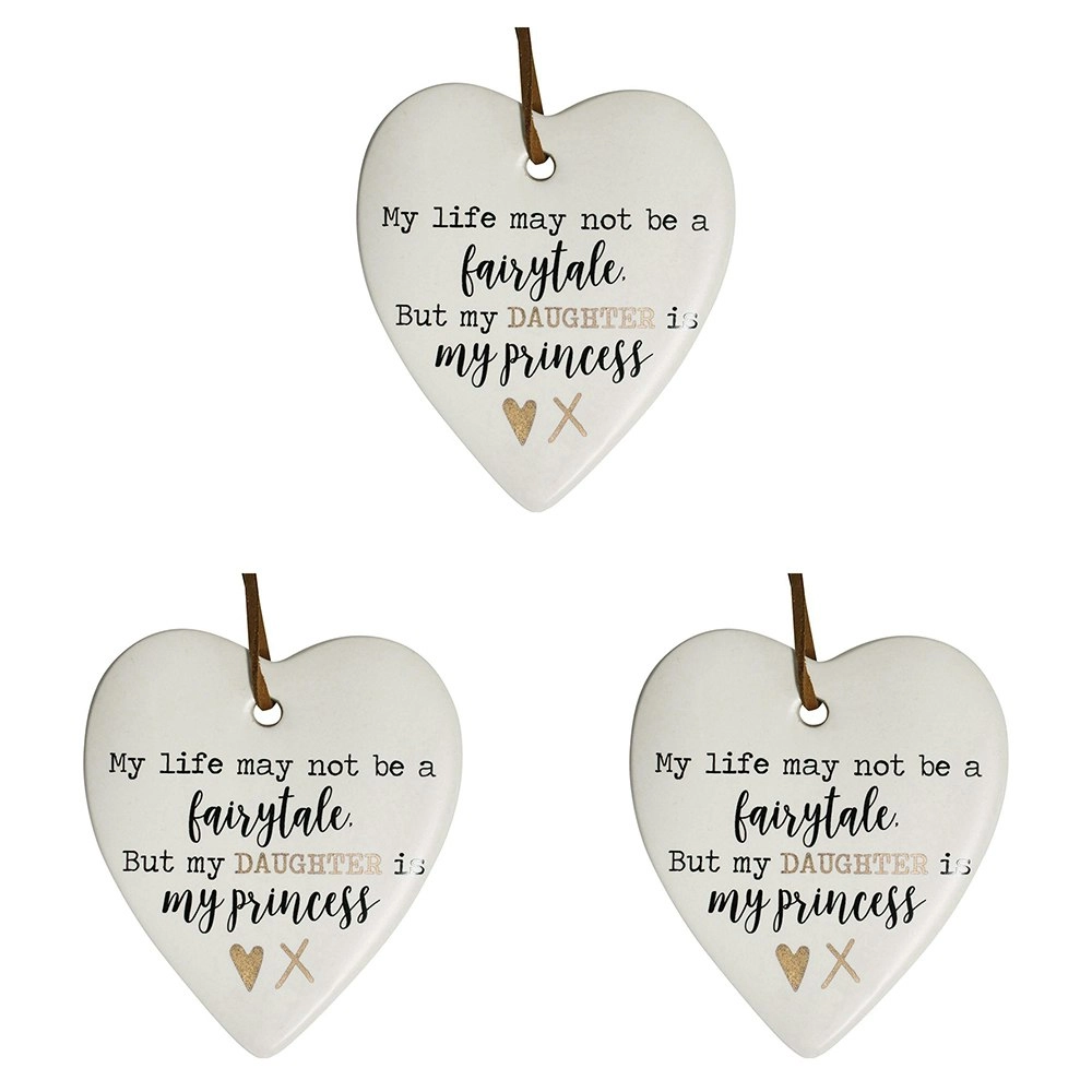 3x Ceramic Hanging 9cm Heart Daughter Princess w/Hanger Ornament Home Room Decor