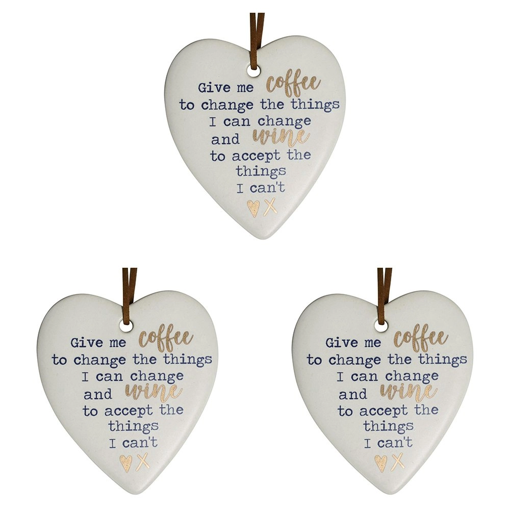 3x Ceramic Hanging 8x9cm Heart Wine Accept w/ Hanger Ornament Home/Office Decor