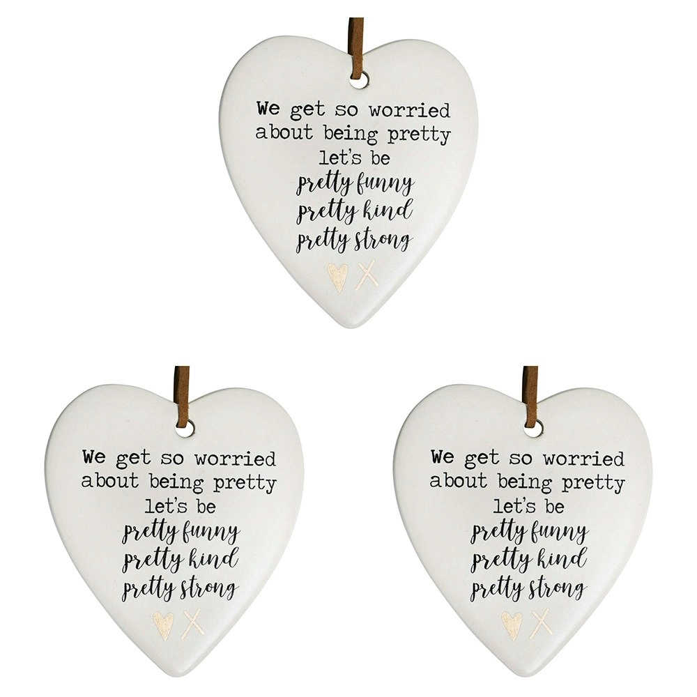 3x Ceramic Hanging 8x9cm Heart Pretty w/ Hanger Ornament Home/Office Room Decor