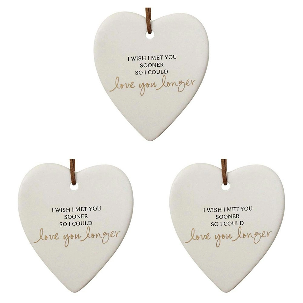 3x Ceramic Hanging 8x9cm Heart Love Longer w/Hanger Ornament Home Room Decor