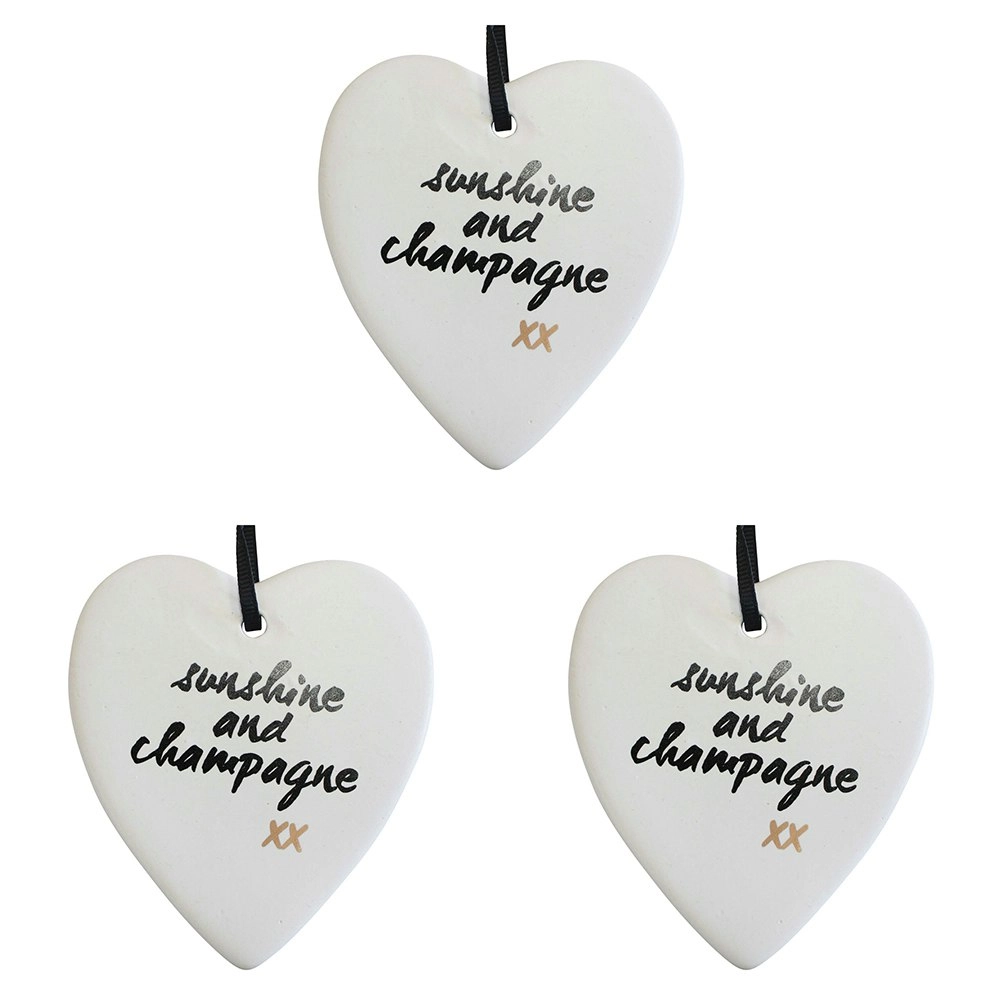 3x Ceramic Hanging 8x9cm Heart Sunshine w/Hanger Ornament Home/Office Room Decor