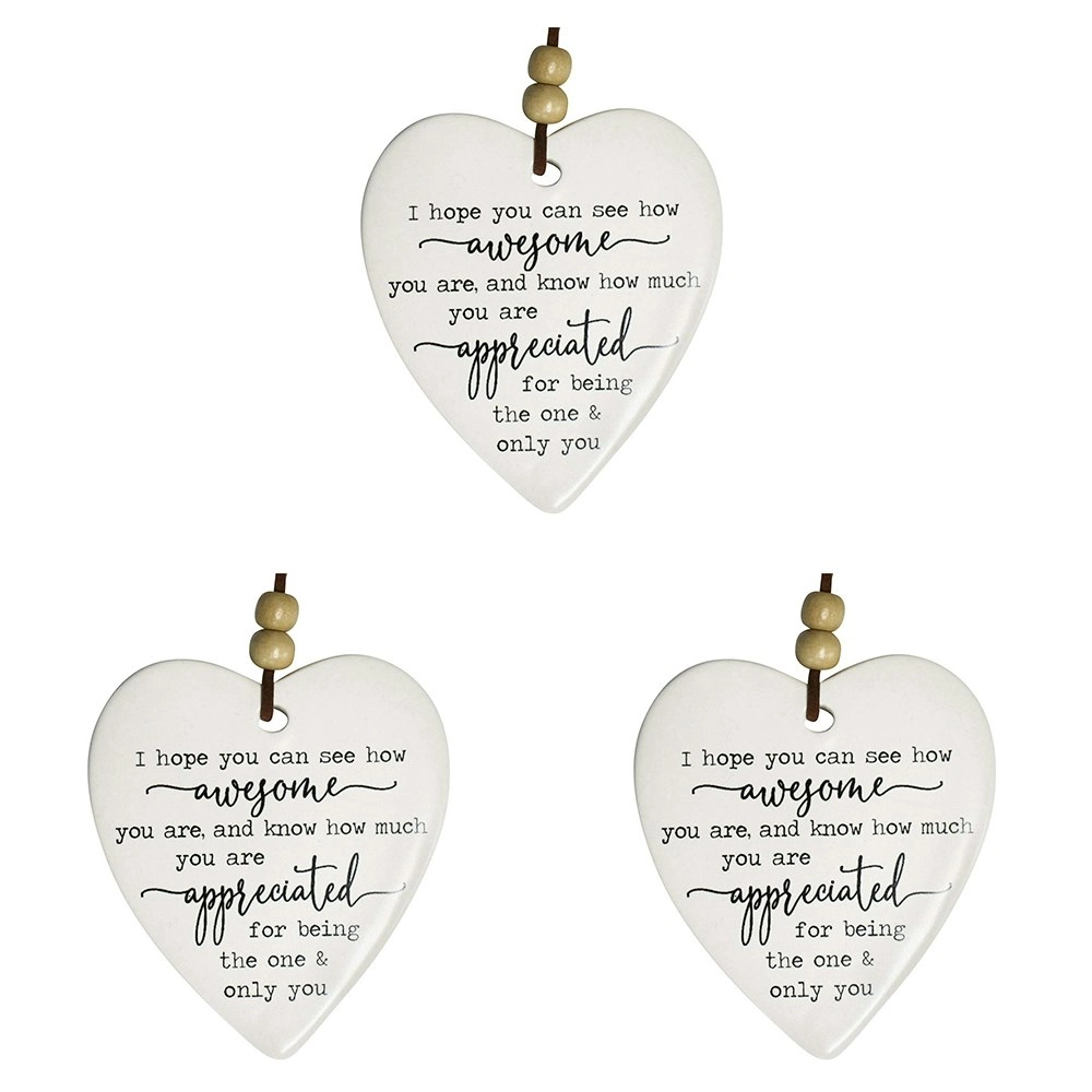 3x Ceramic Hanging 8x9cm Heart Appreciated w/Hanger Ornament Home Room Decor