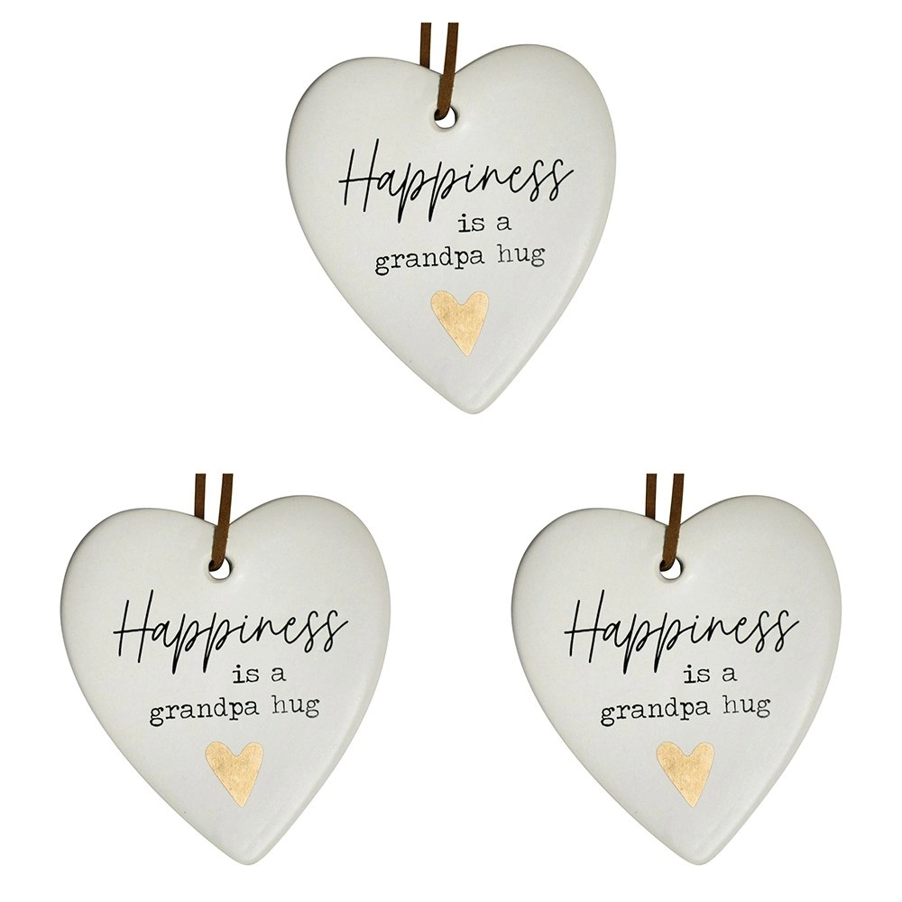 3x Ceramic Hanging 8x9cm Heart Grandpa Hug w/Hanger Ornament Home Room Decor