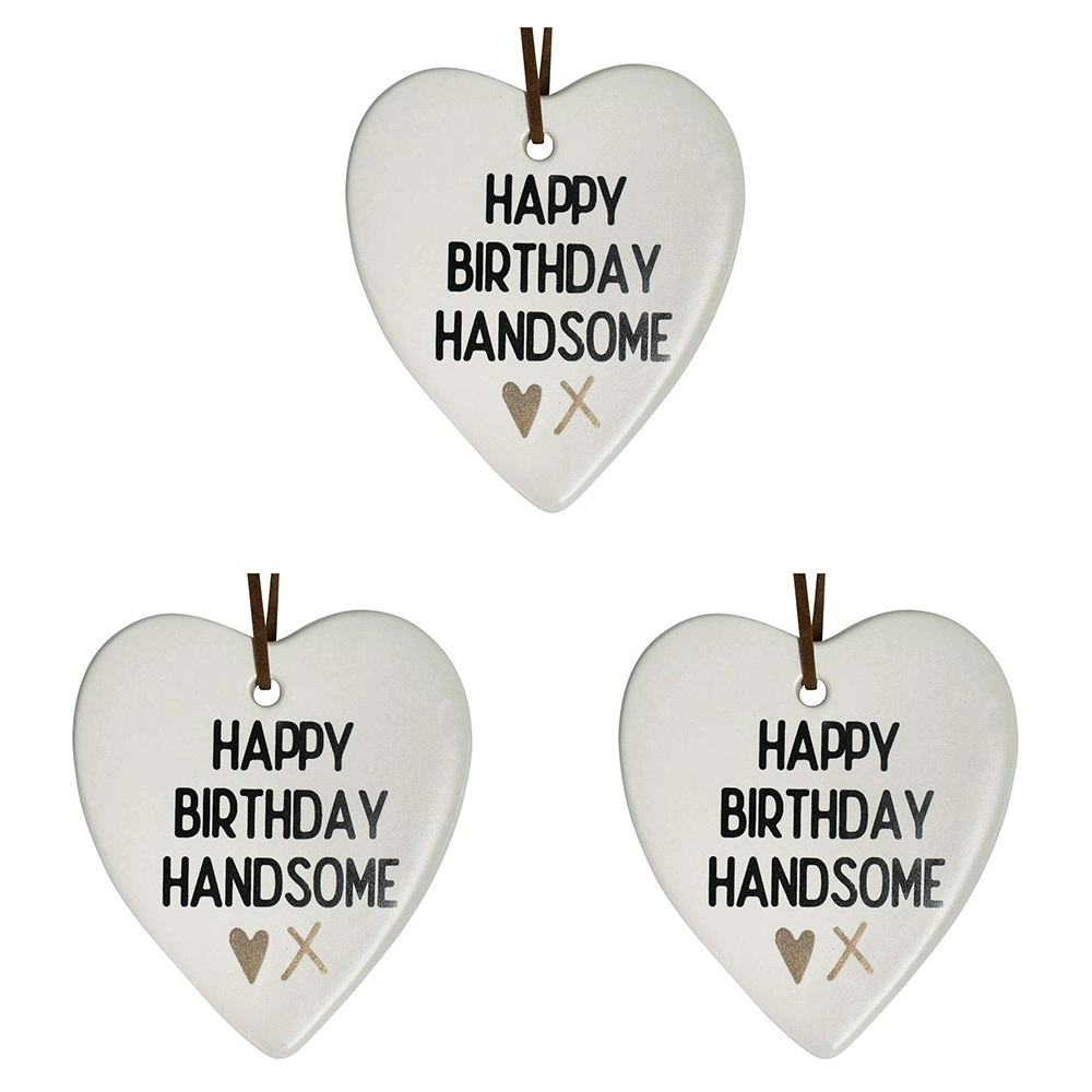 3x Ceramic Hanging 8x9cm Heart Handsome w/Hanger Ornament Home/Office Room Decor