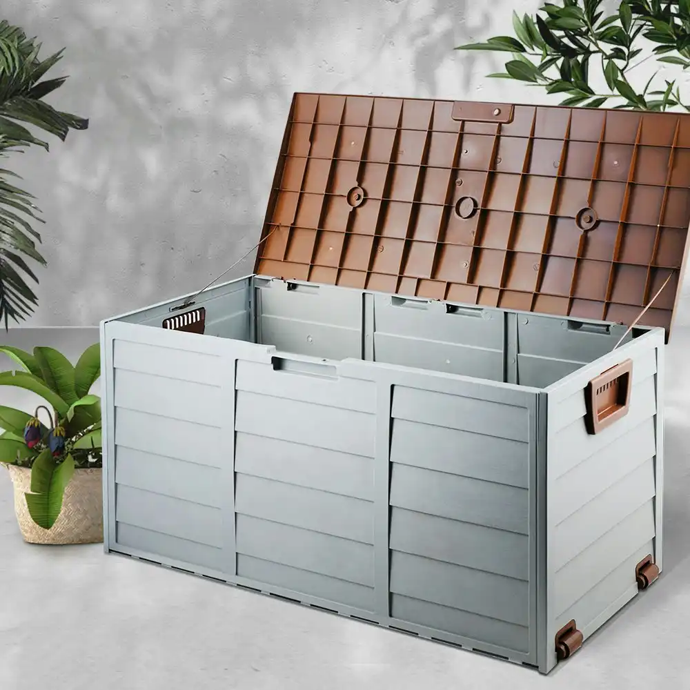 Gardeon Outdoor Storage Box 290L Lockable Organiser Garden Deck Shed Tool Brown