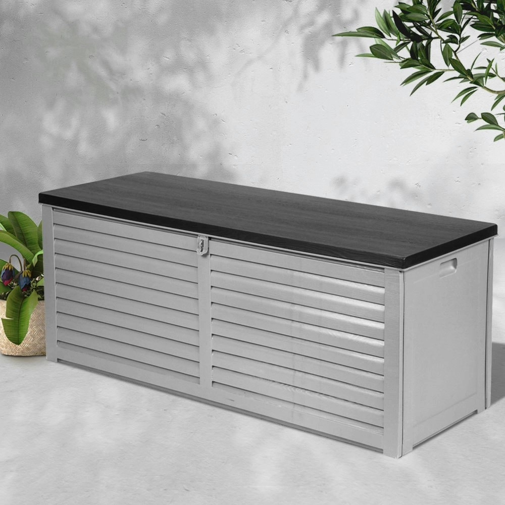 Gardeon Outdoor Storage Box 390L Container Lockable Garden Bench Tools Toy Shed Black