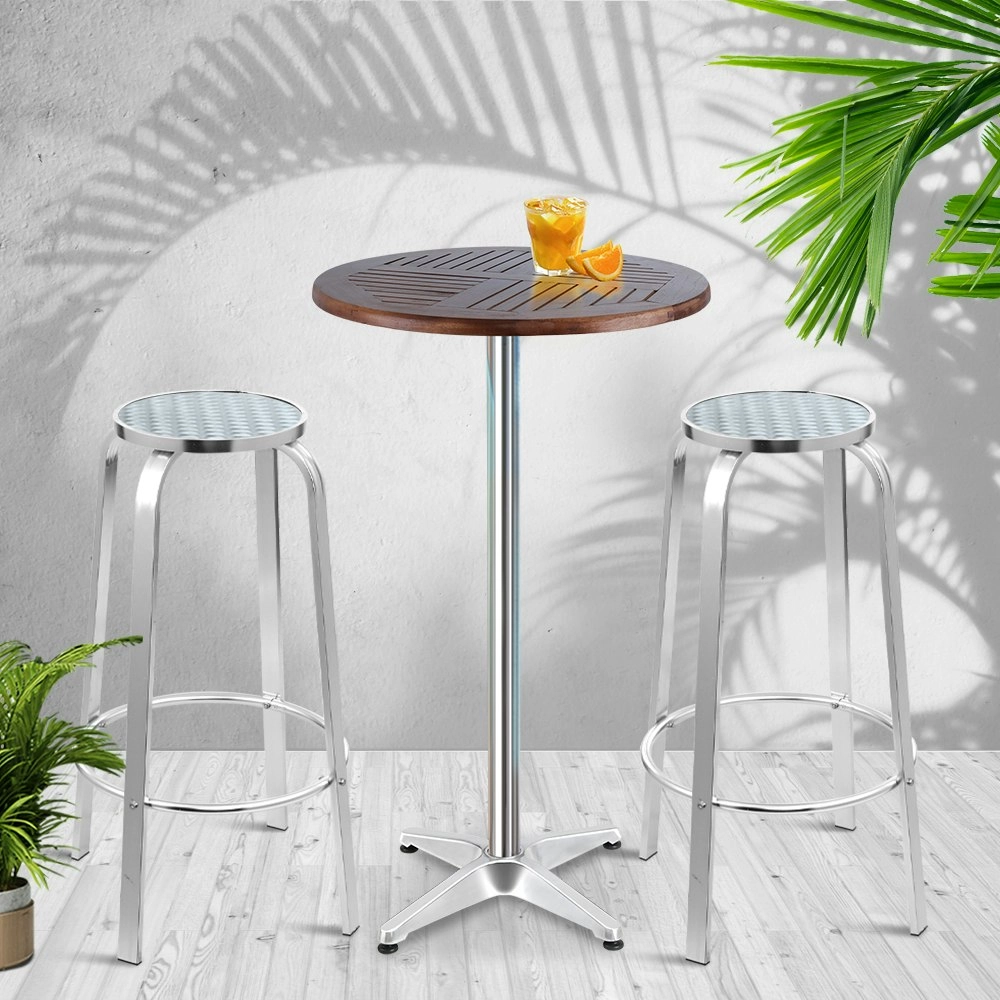 Gardeon 3-Piece Outdoor Bar Set Bistro Table Stools Adjustable Wooden Cafe