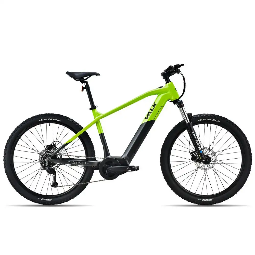 Valk Cyclone 7+ Electric Mountain Bike Mid-Drive Hardtail eMTB, Medium Frame Black/Lime