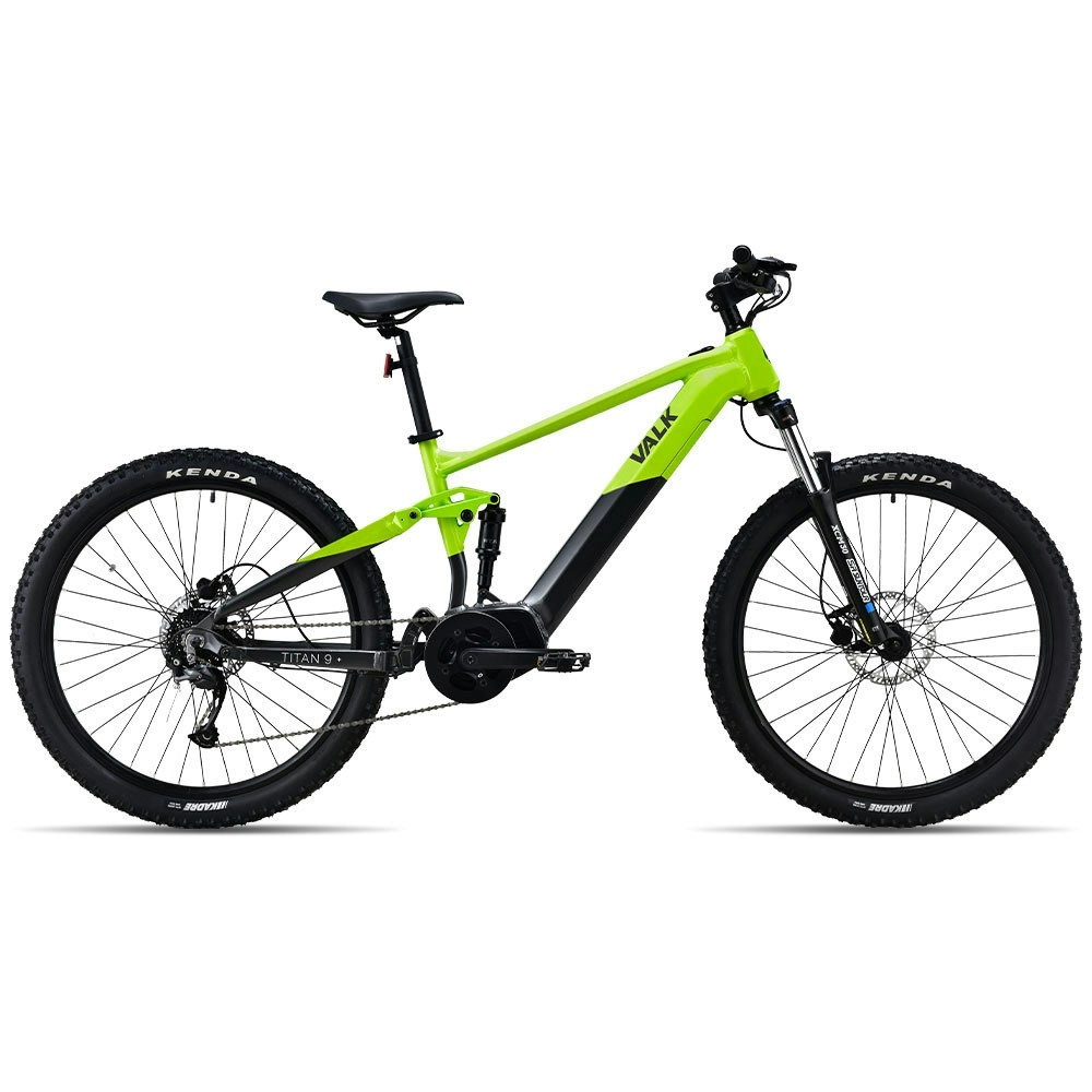 Valk Titan 9+ Electric Mid Drive Dual Suspension Mountain eMTB Bike, Large Frame Black/Lime