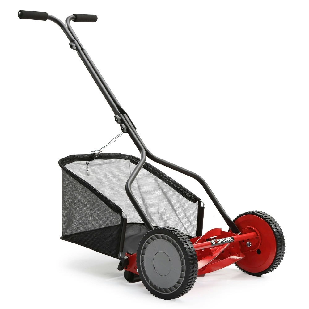 Baumr-AG 350MX 14 Inch Manual Reel Push Lawn Mower, w/ Catcher, 5 Height Settings