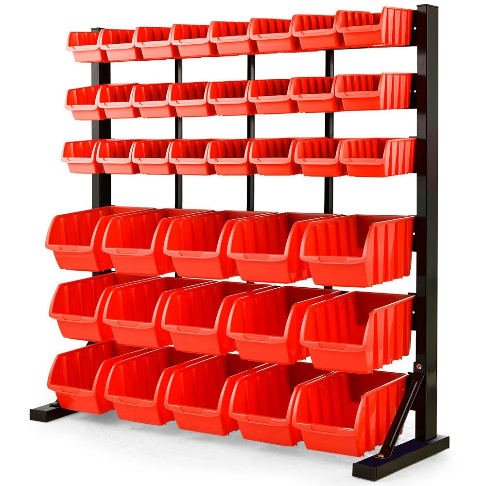 Baumr-AG 39 Parts Bin Rack Storage System Floor Mount - Red