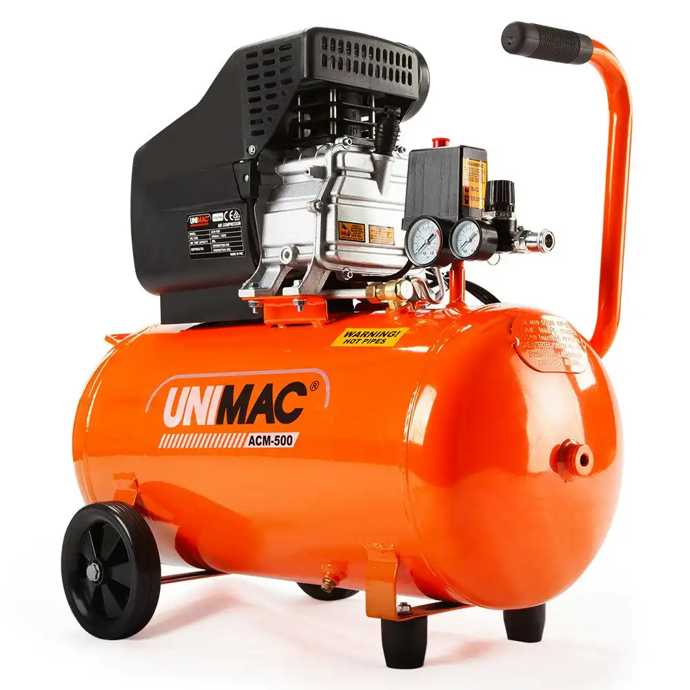 Unimac Portable Electric Air Compressor, 50L 3HP Direct Drive, Includes 5pc Air Tool Kit