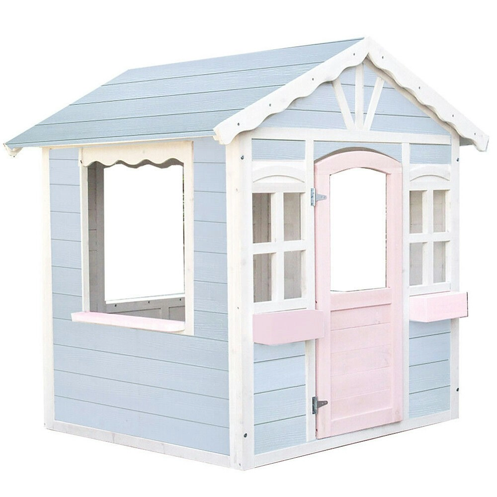 Rovo Kids Cubby House, Outdoor Wooden DIY Timber Cottage Style Playhouse, for Children