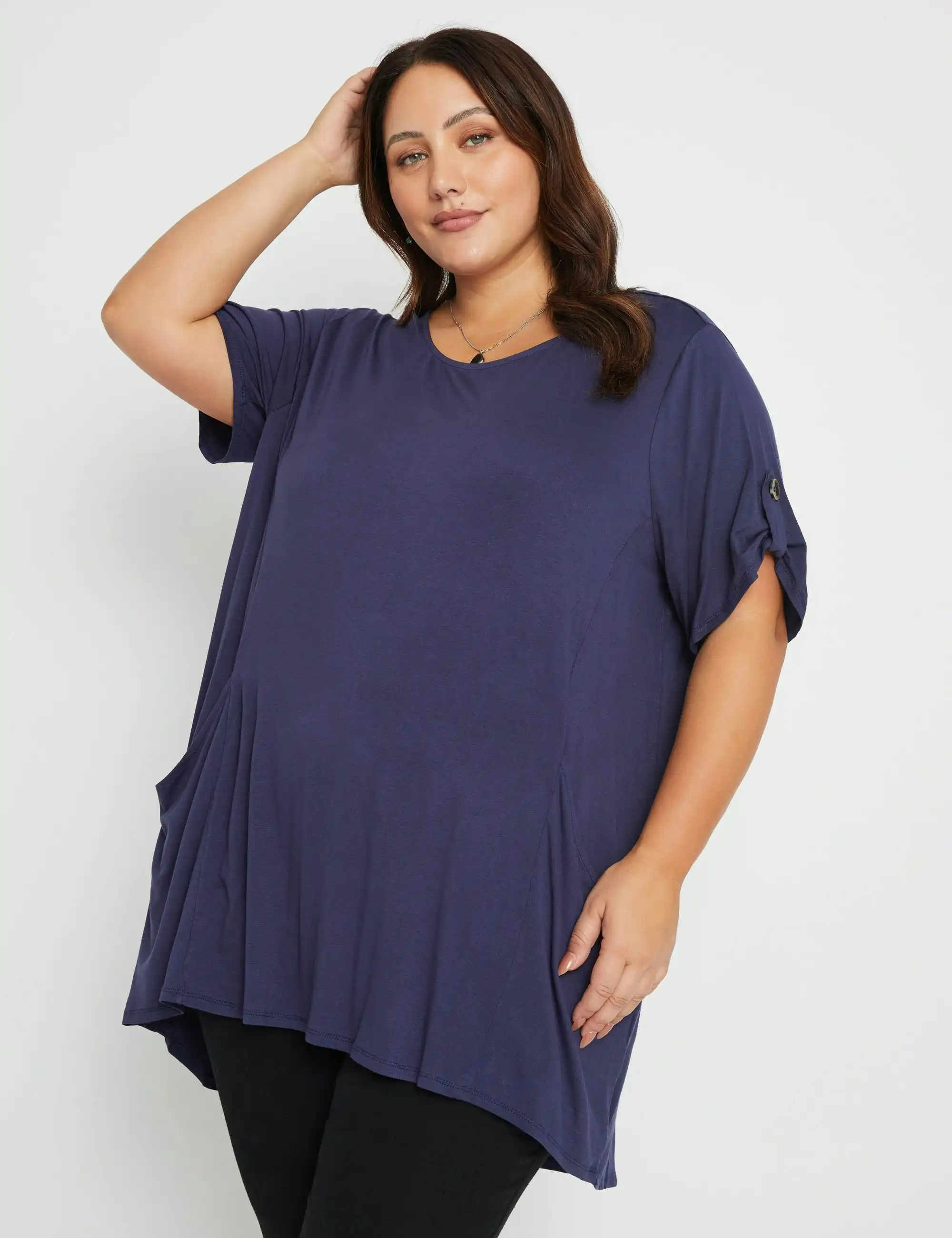 beme Short Sleeve Pocket Knitwear Tunic Top