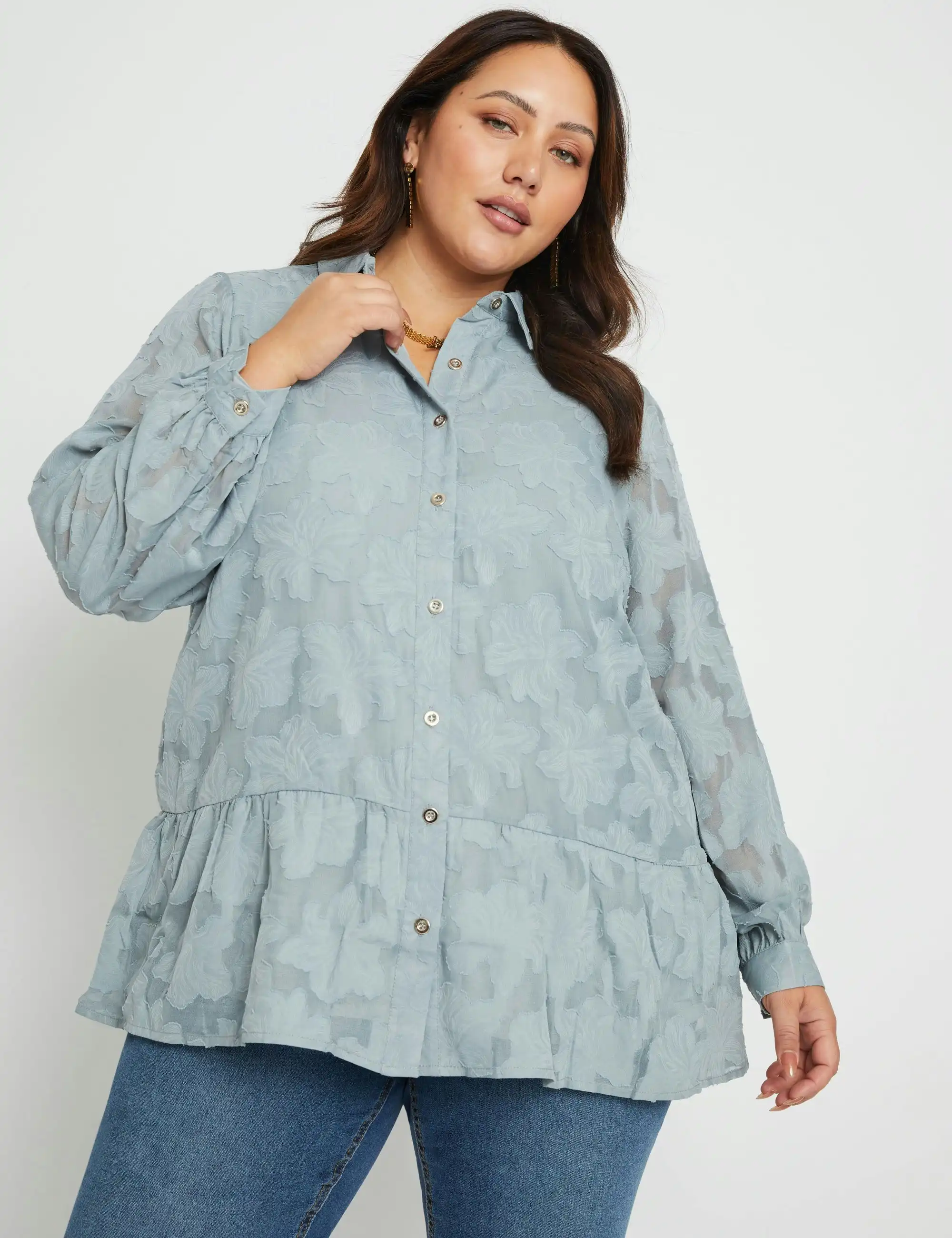 beme Long Sleeve Burnout Frill Top (Mint)