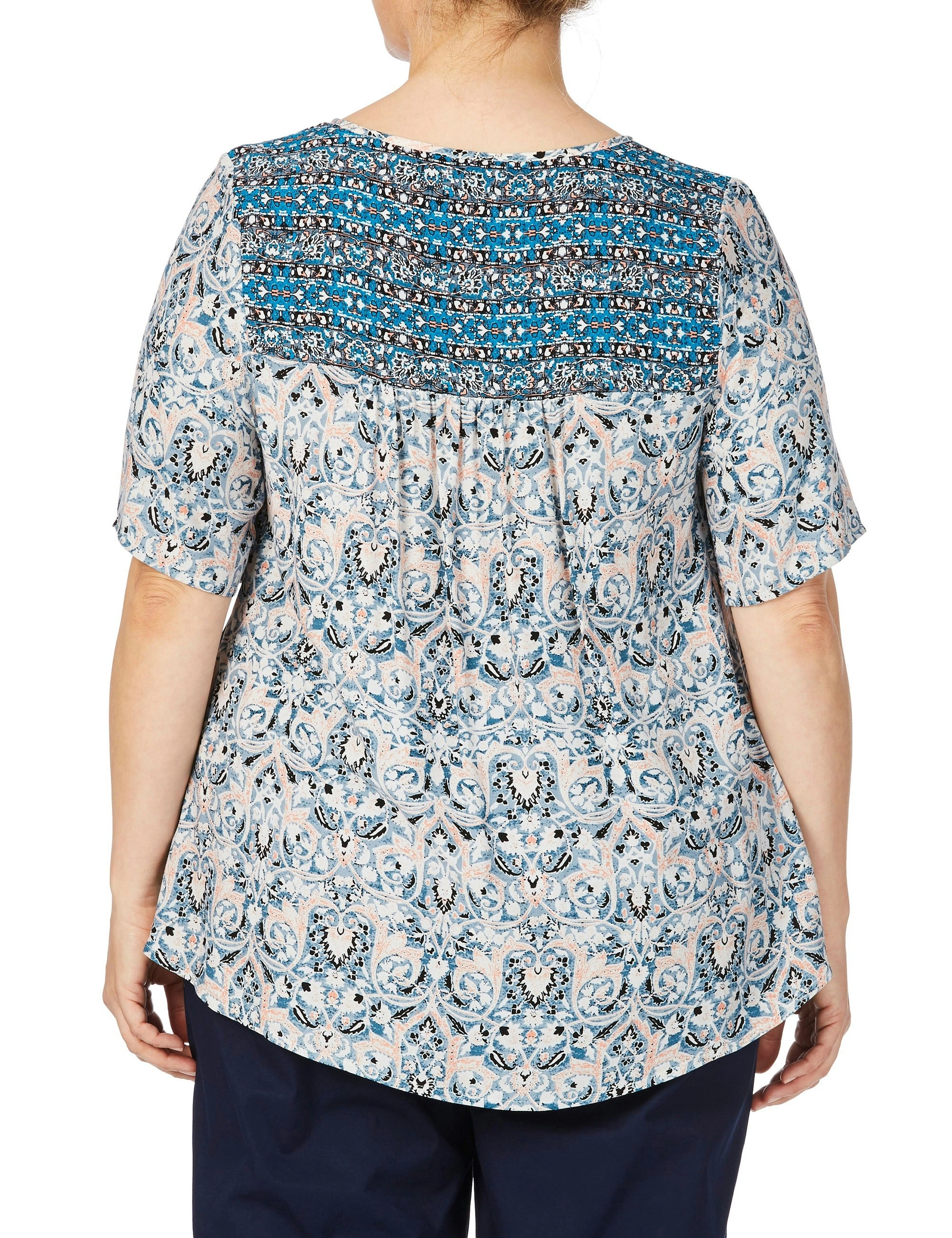 beme Short Sleeve Duo Print Top (Denim Musk Print)