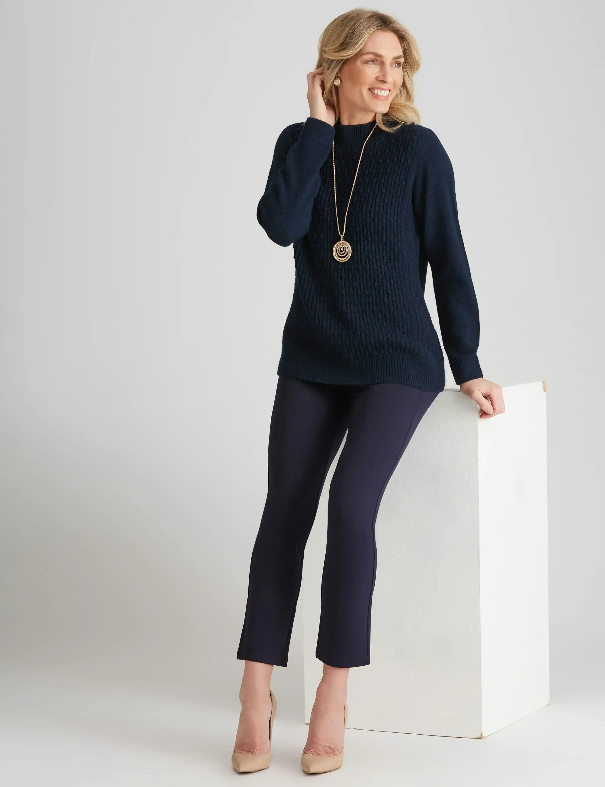 Noni B Popcorn Stitch Knitwear Jumper (Navy Blazer)