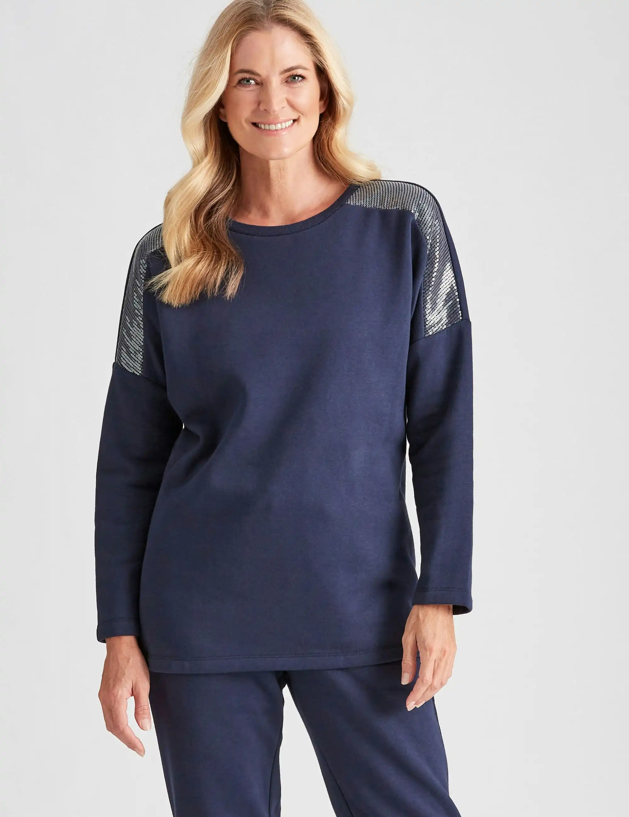 Noni B Cotton Fleece Back Top (Evening Blue)