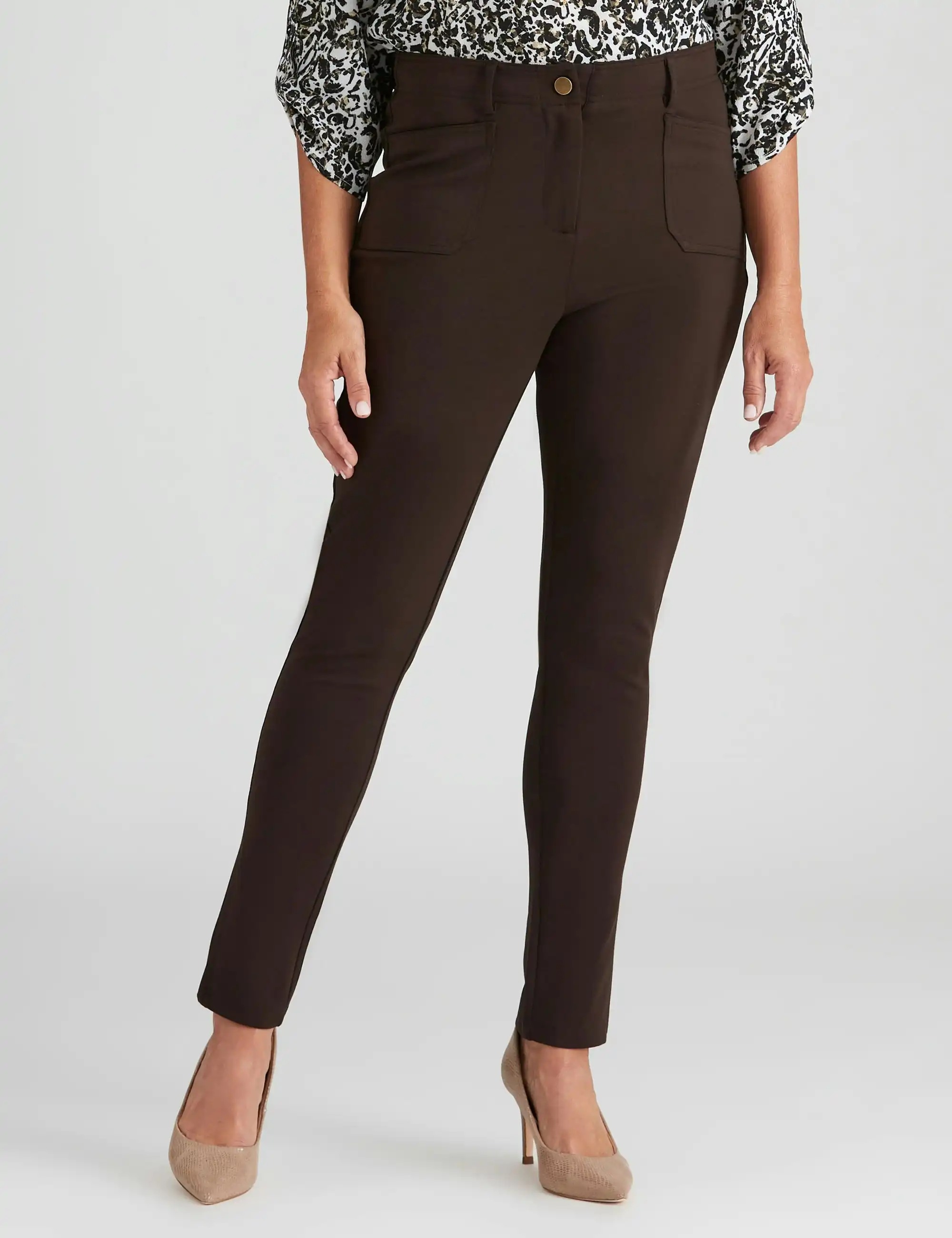 Millers Zipped Front Ponte Pants (Chocolate)