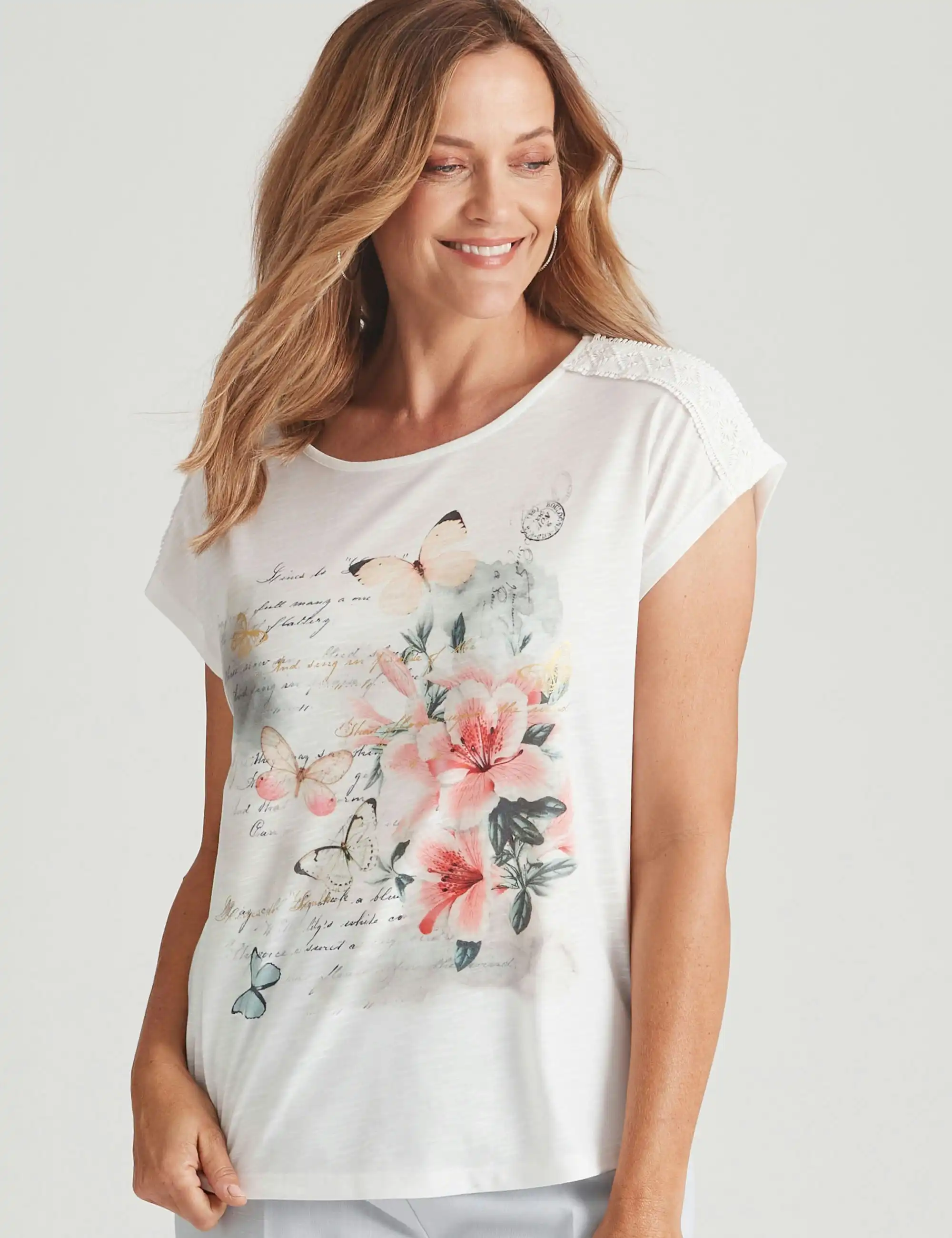 Millers Ended Sleeve Graphic Placement With Lace Trim Top (Butterfly Placement)