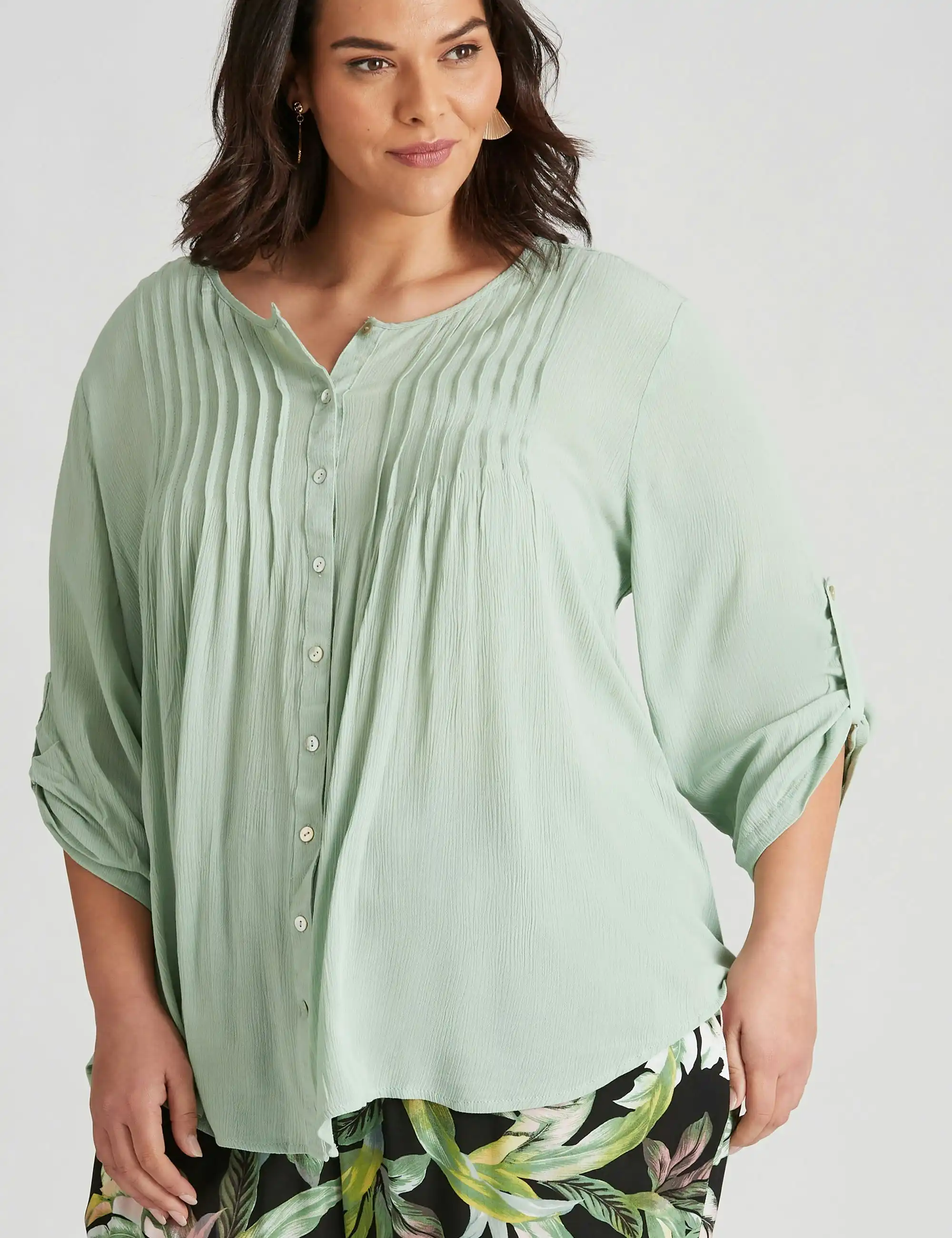 Autograph Woven Pintuck Tunic (Minty)