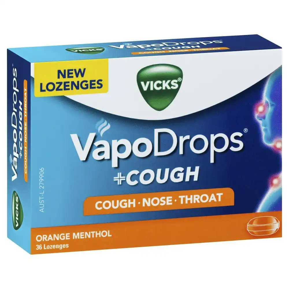 Vicks VapoDrops + Cough Orange Menthol 36 Lozenges