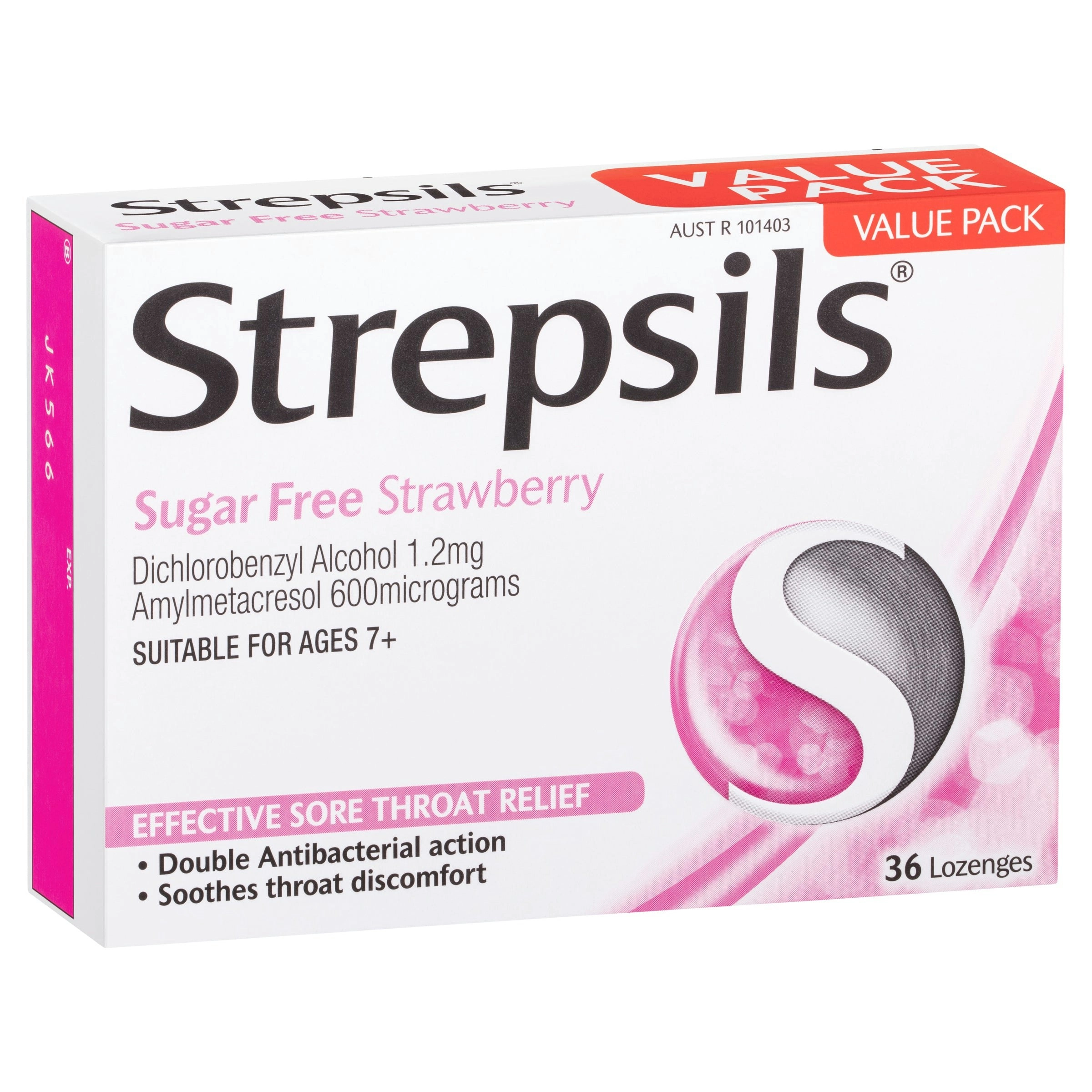 Strepsils Sugar Free Strawberry 36 Lozenges